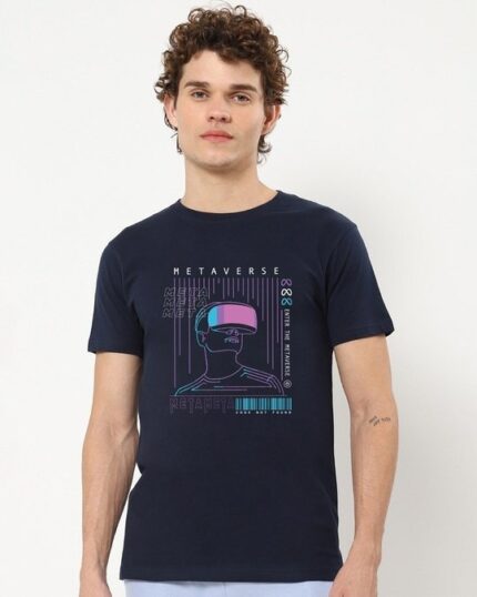 Blue Metaverse Graphic Printed T-shirt